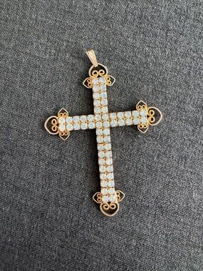 Gold-Tone Cross Pendant with Crystal Stones - Women's Jewelry